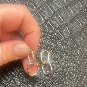 Silver Color Double Link Earrings -Huggy Closure -Snap Square Shape